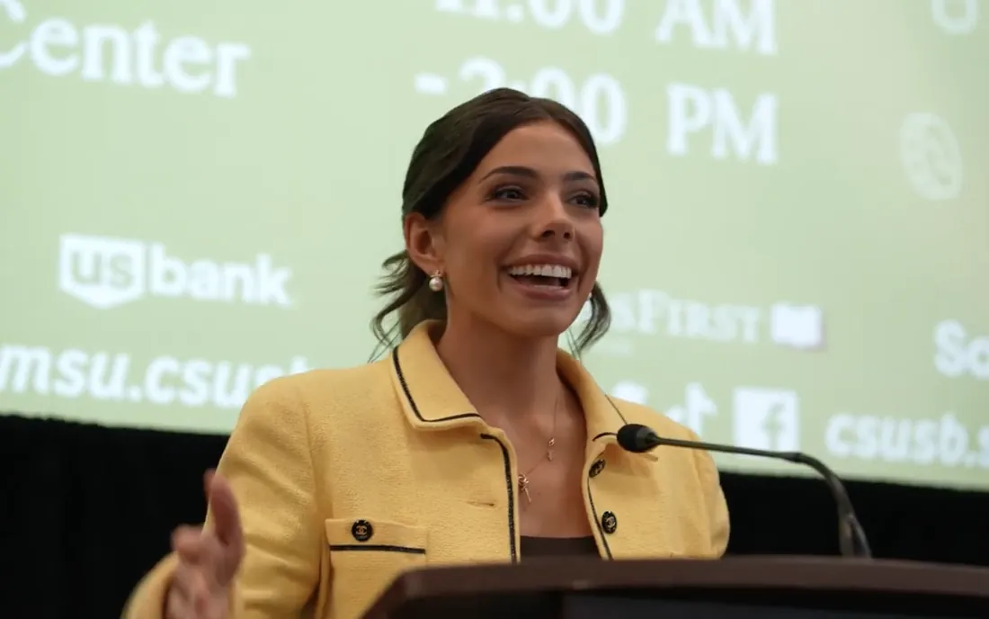 Taylor Price speaking at California State University, San Bernardino